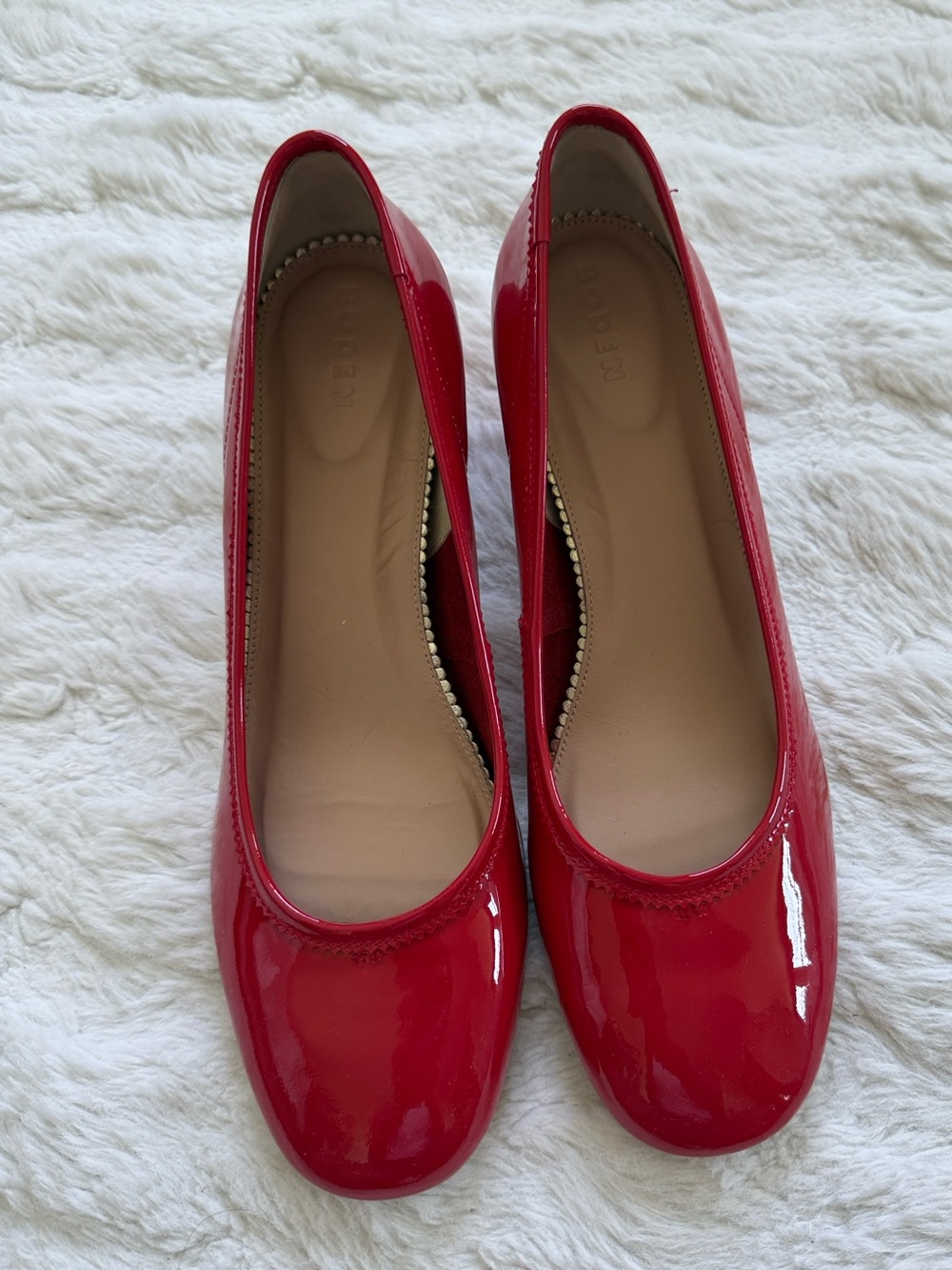 Boden Block Heel Red Patent Leather Ballet Pumps